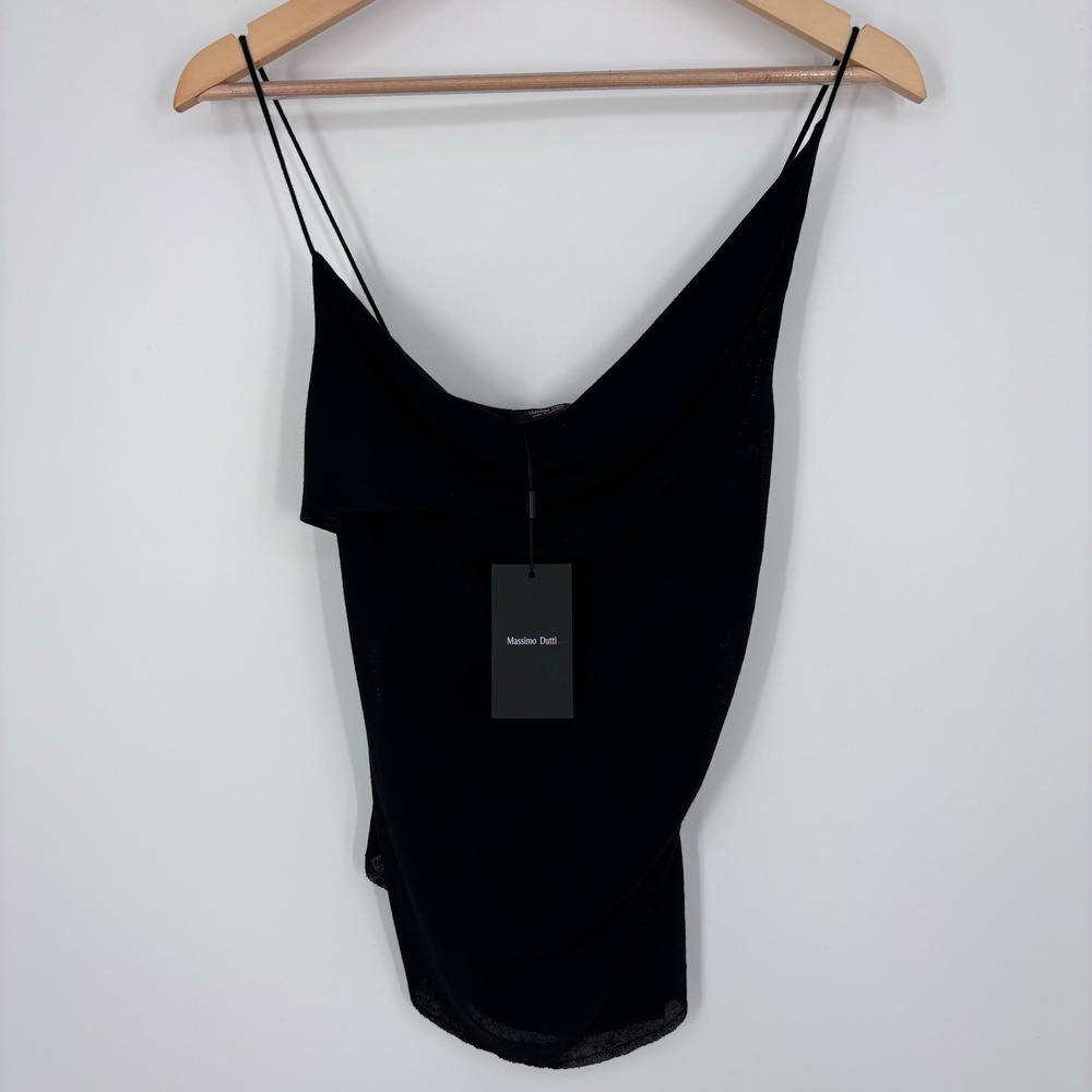 Massimo Dutti Cowl Neck Camisole Women S Black Spaghetti Strap Tank Draped NEW